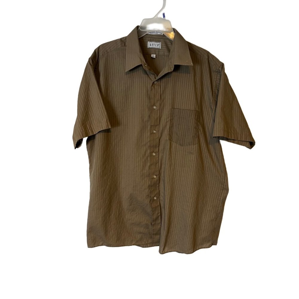 VINTAGE Ketch Dress Shirt Button Up Single Stitch Brown Striped Mens SIze 17